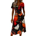 thumbnail image 4 of Halloween Dresses for Women Ghost Witch Hat V Neck Spooky Midi Dresses Bat Pumpkin Short Sleeve Horror Sundress, S, 4 of 5