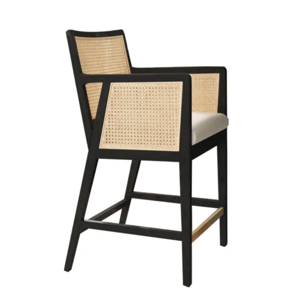 Antonia Cane Counter Stool with solid wood frame and unique hexagon rattan cane details.