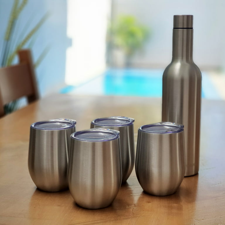 CHILLOUT LIFE Stainless Steel Wine Tumblers 2 Pack 12 oz & 1 Insulated