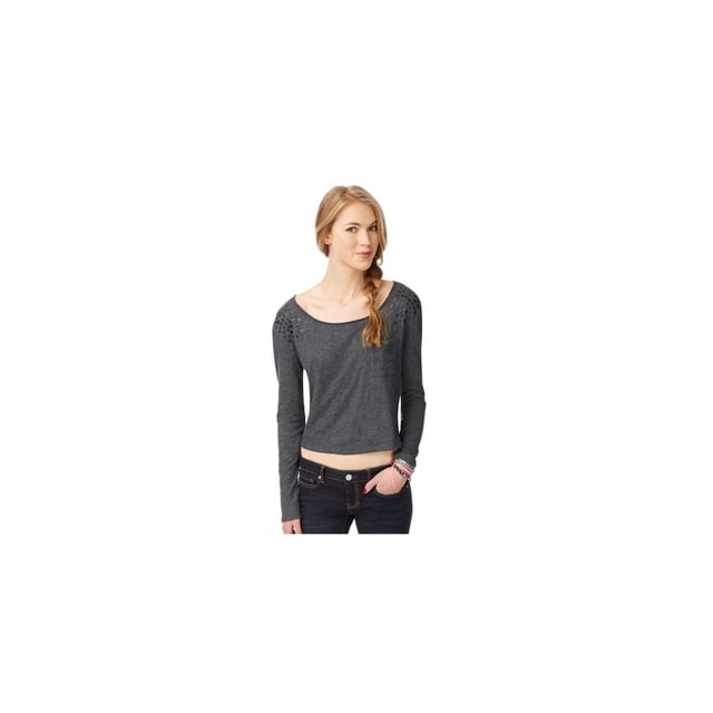 Aeropostale - Camiseta con adornos de tela para mujer, talla XL, color negro