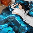 thumbnail image 5 of Manfei Game Console Bedding Sets Twin Size, Neon Blue Gamepad Bed in a Bag Twin size, Modern Video Game Reversible Comforter Sets with Sheets, Ultra Soft Bedroom Decor, 7-Piece, 5 of 7