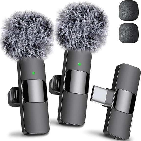 2 Pack Wireless Lavalier Microphone with USB-C, for iPhone 15 , iPad, Android - Crystal Clear Recording for ASMR, Podcast, Video