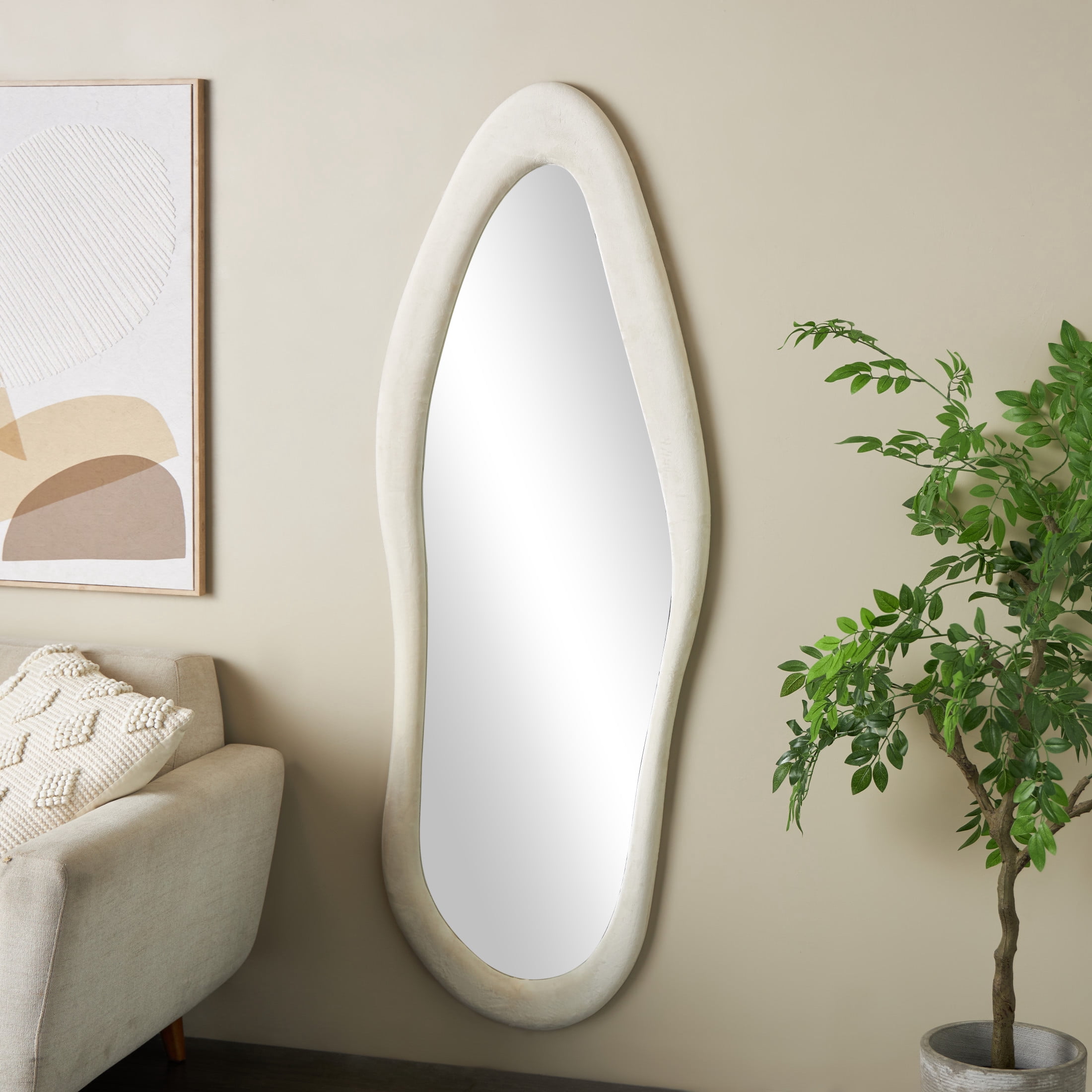 DecMode 26" x 65" White Wavy Abstract Wall Mirror