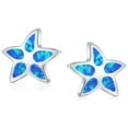 thumbnail image 2 of Bling Jewelry Womens Blue Opal Starfish Stud Earrings October Birthstone Ocean, 2 of 4