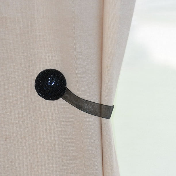 Round Black 2 Piece Crystal Window Curtain Drapery Tie Back Clips Hardware/Mount