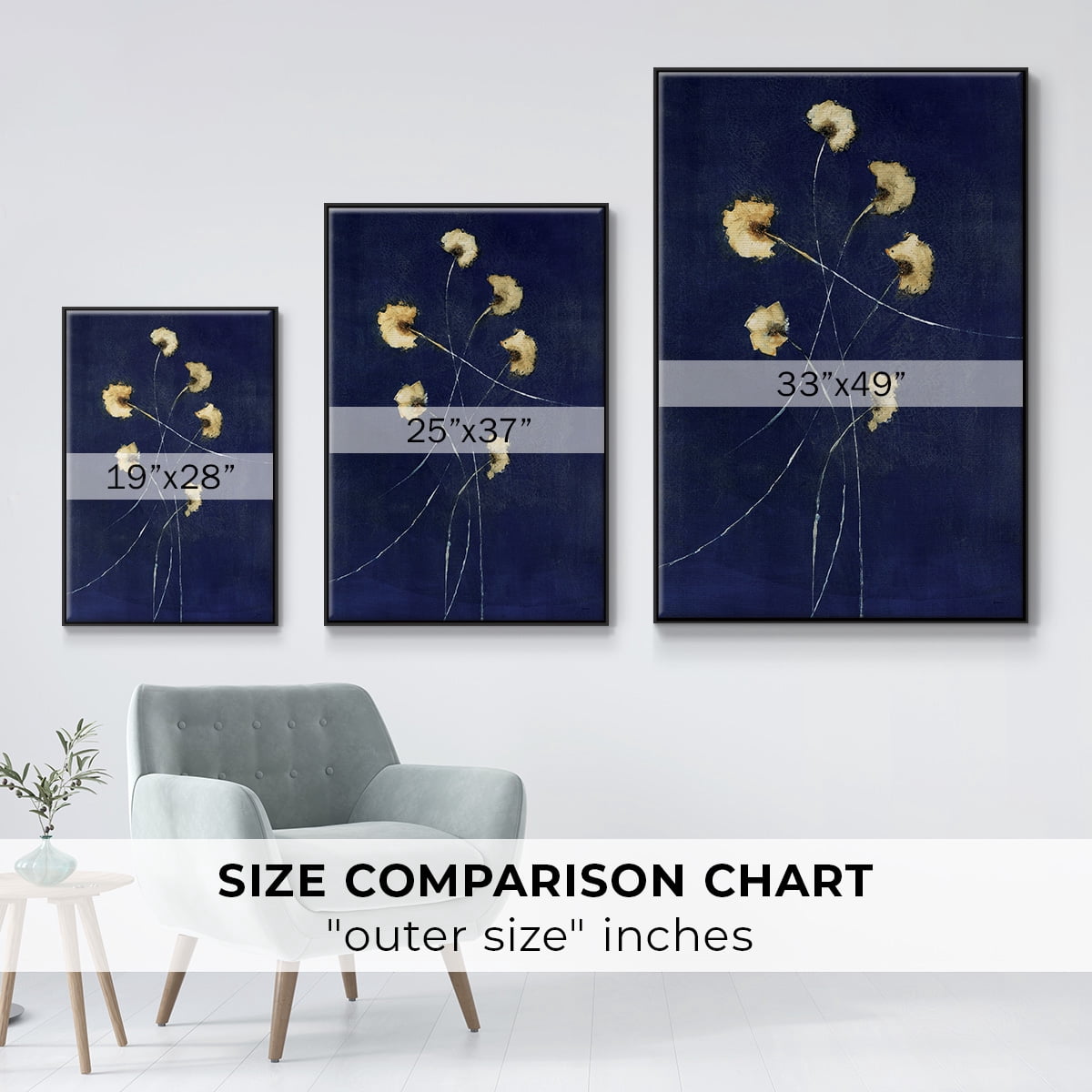 Indigo 1 Framed Premium Gallery Wrapped Canvas - Ready to Hang - 27 x 41 - Black Floating Frame