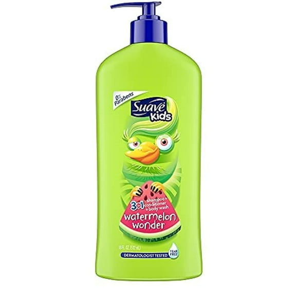 Suave Kids 3In1 Shampoo Conditioner Body Wash For A Tear-Free Shower Or Bath Wacky Melon Dermatologically Tested 18 Oz
