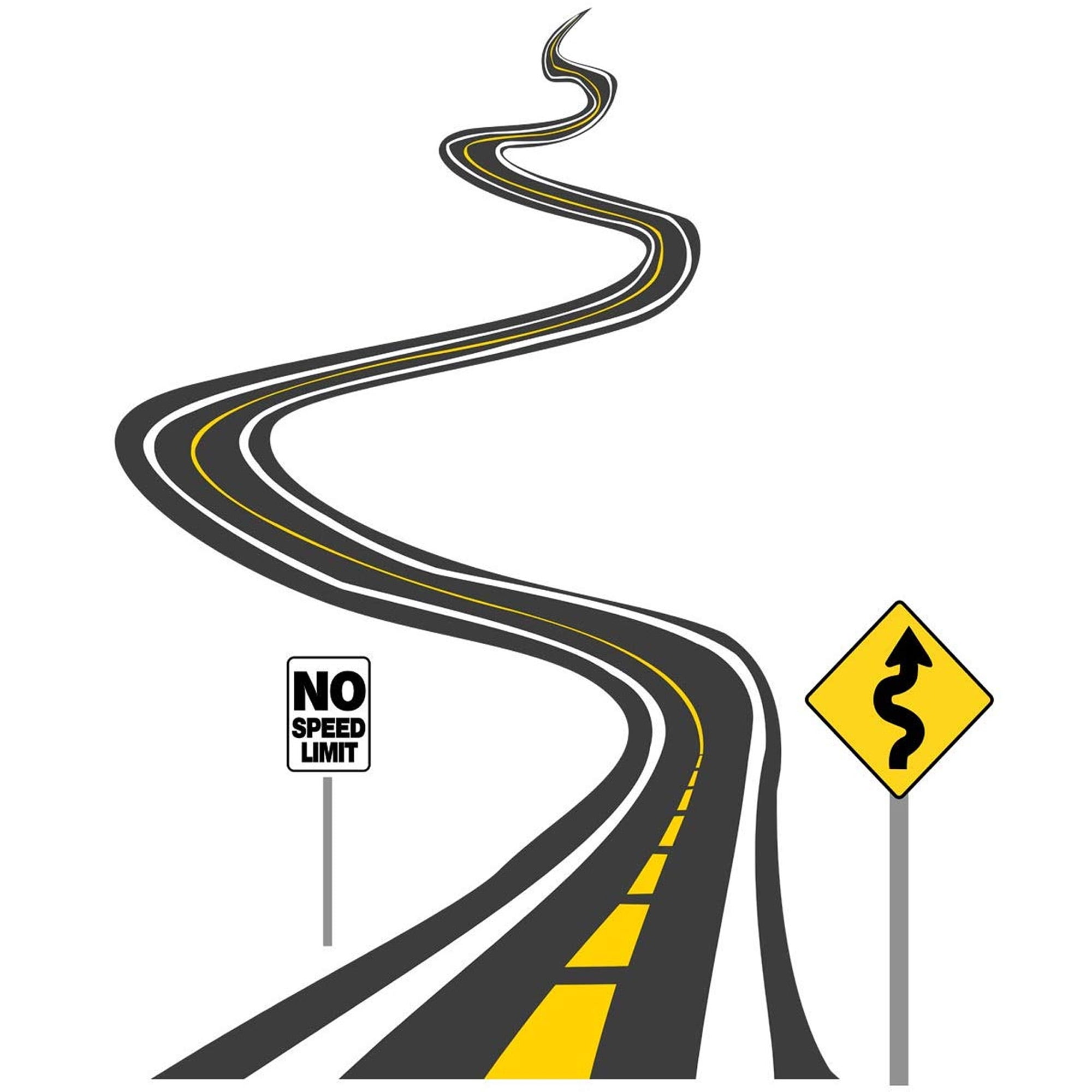 VWAQ Winding Road Wall Decals with Street Signs Stickers - Peel and Stick Kids Room Decor - HOL43 (24"Height X 20"Width)