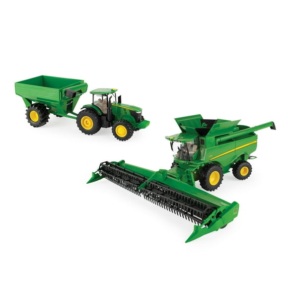John Deere 1:32 Scale Farm Toy Harvesting Set with Tractor, Grain Cart and Combine