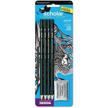 Prismacolor 2502 Scholar Graphite Pencil Set, 4B, 2B, HB, 2H Pencils, Kneaded Eraser (SAN2502)