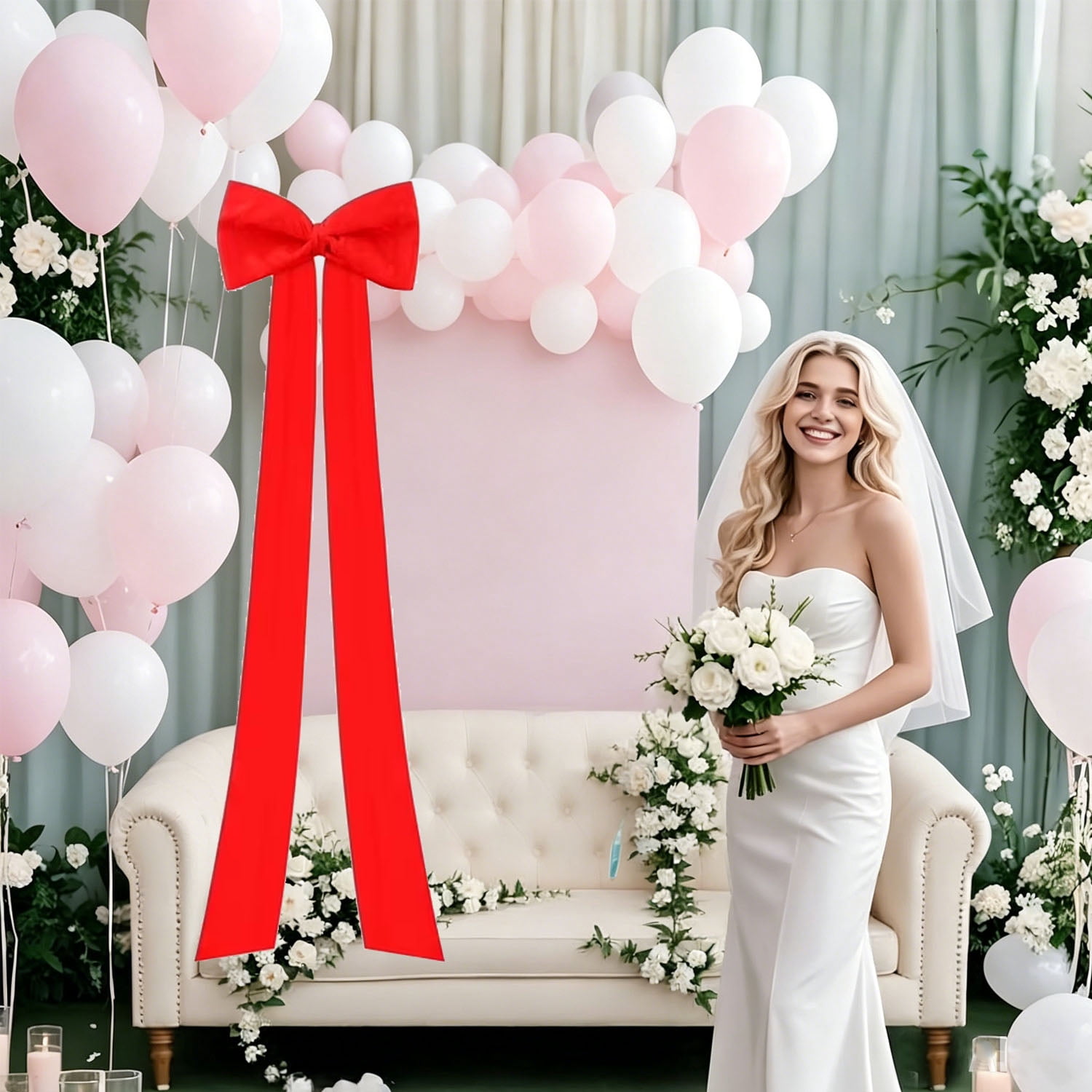 Meikd Extra-Large Decorative Bow: Giant Bow with Long Tassels—Perfect for Gift Decorations, Wedding Arches, Holiday Parties, and Christmas Trees (Red)