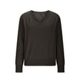thumbnail image 6 of XPMWRP Women's Solid Color V Neck Sweaters Fall Casual Long Sleeve Classic Soft Loose Fit Basic Pullover Jumper Top Black XXL, 6 of 8