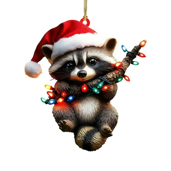 Raccoon Christmas Tree Keepsake Ornaments, Animal Themed Printed Flat Acrylic Ornament, for Centerpieces Home Party Wedding Decor