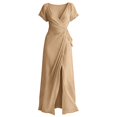 thumbnail image 3 of Women's Solid Wrap Front Slit Dress – Elegant V Neck Maxi Gown with Figure-Hugging Fit in Sizes S-XXL, Chic Summer Party Evening Wear for Special Occasions, 3 of 3