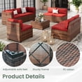 thumbnail image 3 of Poteban 9 Pieces Outdoor Sectional Sofa Set , PE Wicker Rattan Slanted Back Outdoor Conversation with Cushions and Glass Coffee Table for Backyard Garden, Wine Red, 3 of 11