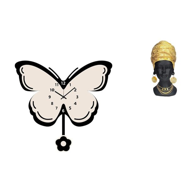 Reloj De Pared Acrílico Con Forma De Mariposa Para Oficina, Comedor, Habitación Infantil, Casa De Campo Con Estatua De Mujer Africana, Adorno De Mesa, Figura De Resina, Escultura Creativa,
