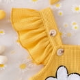 thumbnail image 4 of Baby Girl First Birthday Outfit Waffle Fly Sleeve Flower Embroidery Romper Bodysuit with Hairband Set Summer 1st Birthday Clothes, 4 of 7