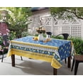 thumbnail image 3 of Home Bargains Plus Spring French Country Lemon Grove Vinyl Tablecloth with Flannel Backing, 52 x 52 Inch Square, Blue and Yellow Citrus Lemon Print, Easy Care Wipe Clean Indoor Outdoor Table Cover, 3 of 5