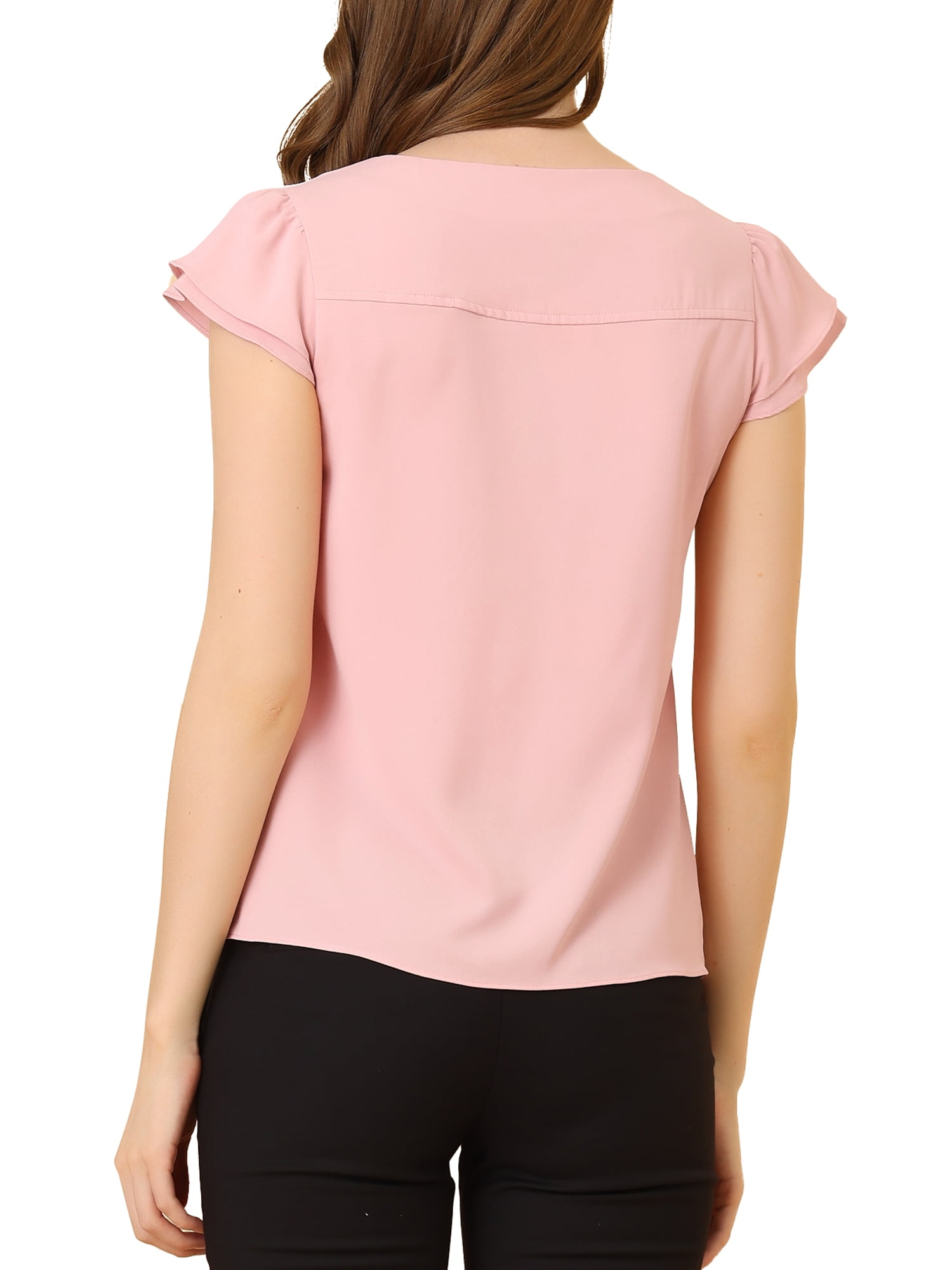 DARING DIVA Women's V Neck Casual Solid Cap Blouse Top L Light Pink