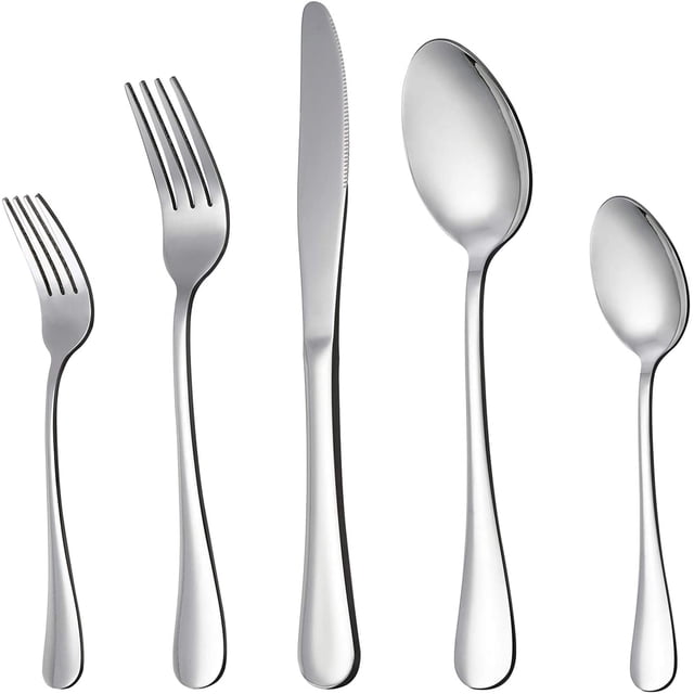 Silverware Flatware, Stainless Steel Cutlery Eating Utensils, Mirror Finished, Dishwasher Safe