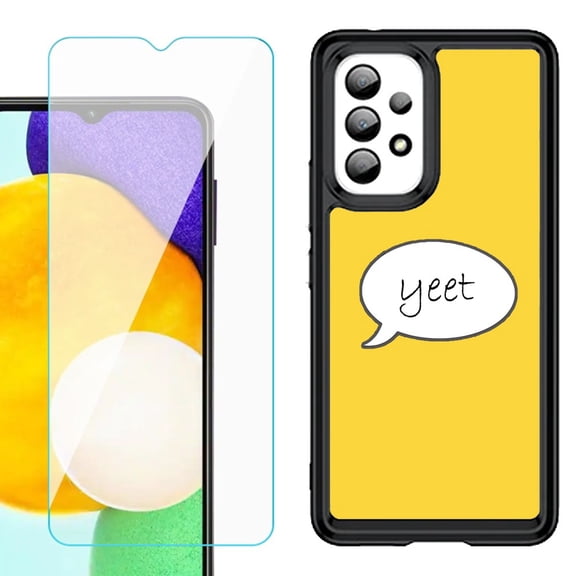 Shockproof Bumper (Black Frame) phone Case for Samsung Galaxy A23 5G, with Tempered Glass Screen Protector, by OneToughShield ® - Yeet