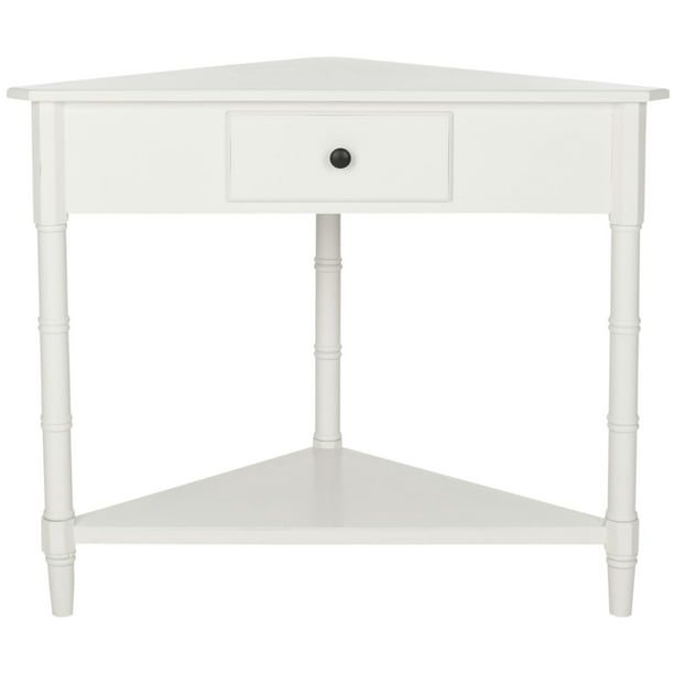 Gomez Corner Table With Storage Drawer Color Distressed Cream Finish White Com Gomez Corner Table With Storage Drawer, Corner Console Table With Drawers