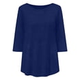 thumbnail image 6 of Sawvnm Women Blouses Plus Size Women's Fashion Loose Casual 3/4 Sleeve T-Shirt Round Neck Plus Size Top Skirts for Women Navy 2XL, 6 of 6