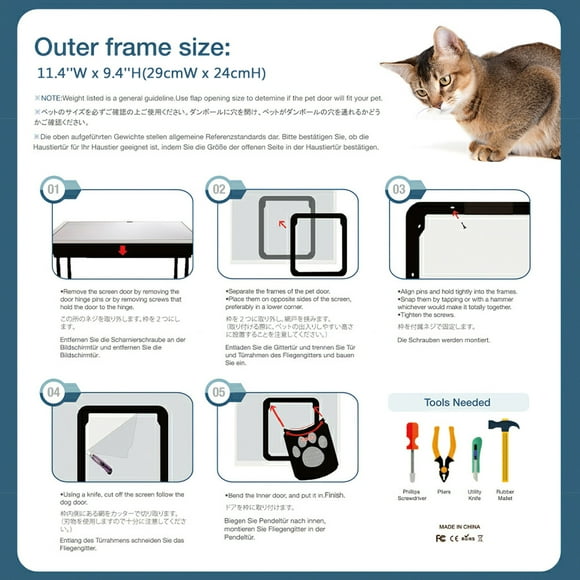 Screen Pet Screen Door Magnetic Flap Screen Automatic Lockable Black Door for Small Cat Kitten Puppy