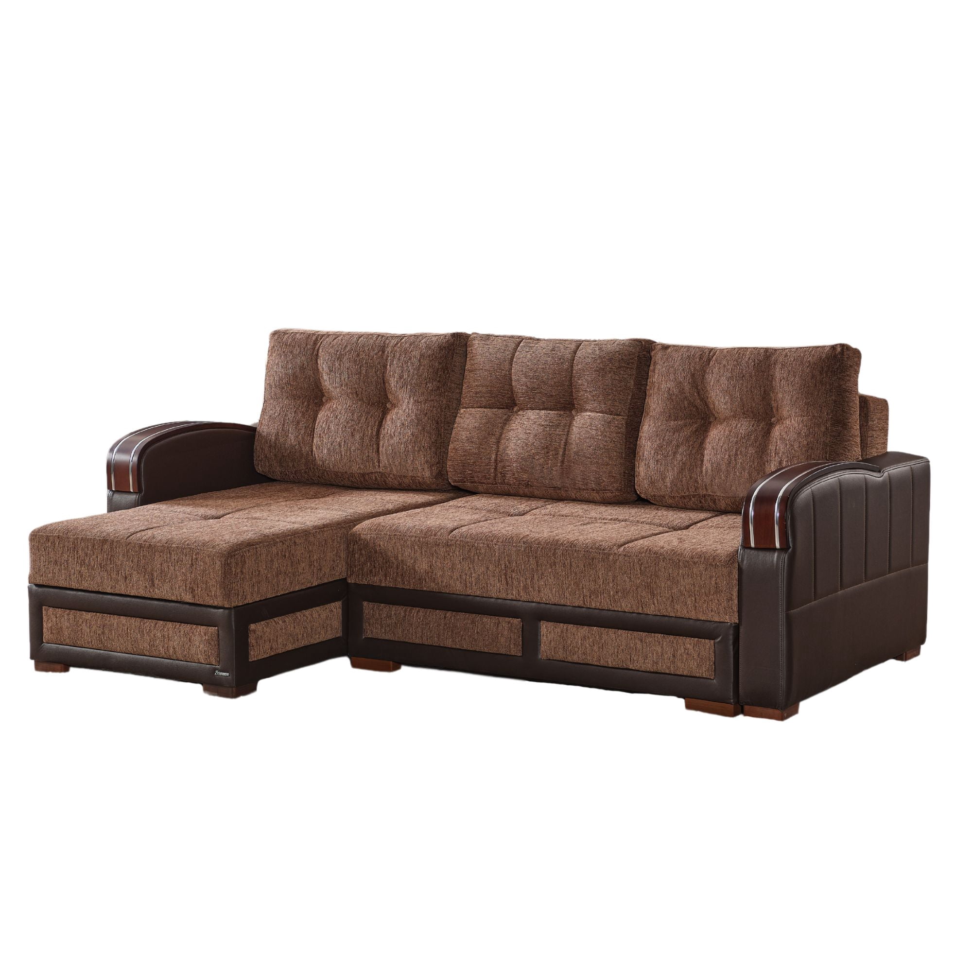 Ottomanson 96" Convertible Sectional Sofa with Storage, Chenille L-Shaped Couch for Living Room, Brown