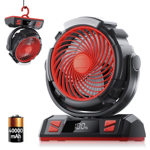 Ventilador LED para acampar con luz, batería recargable de 4000 mAh