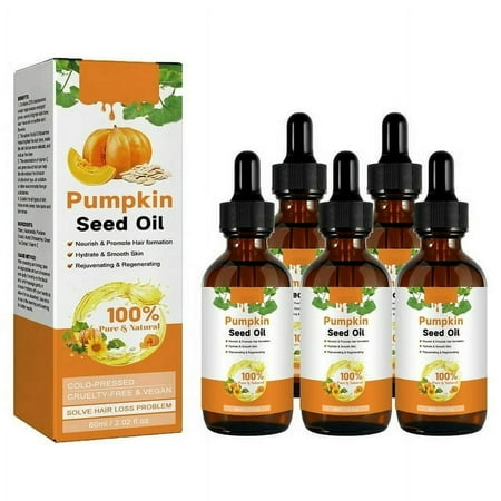 Organic Cold Pressed Pumpkin Seed Essential Oil, Virgin, Natural Moisturizer for Dry Hair Rough Skin and Nails, 5pack