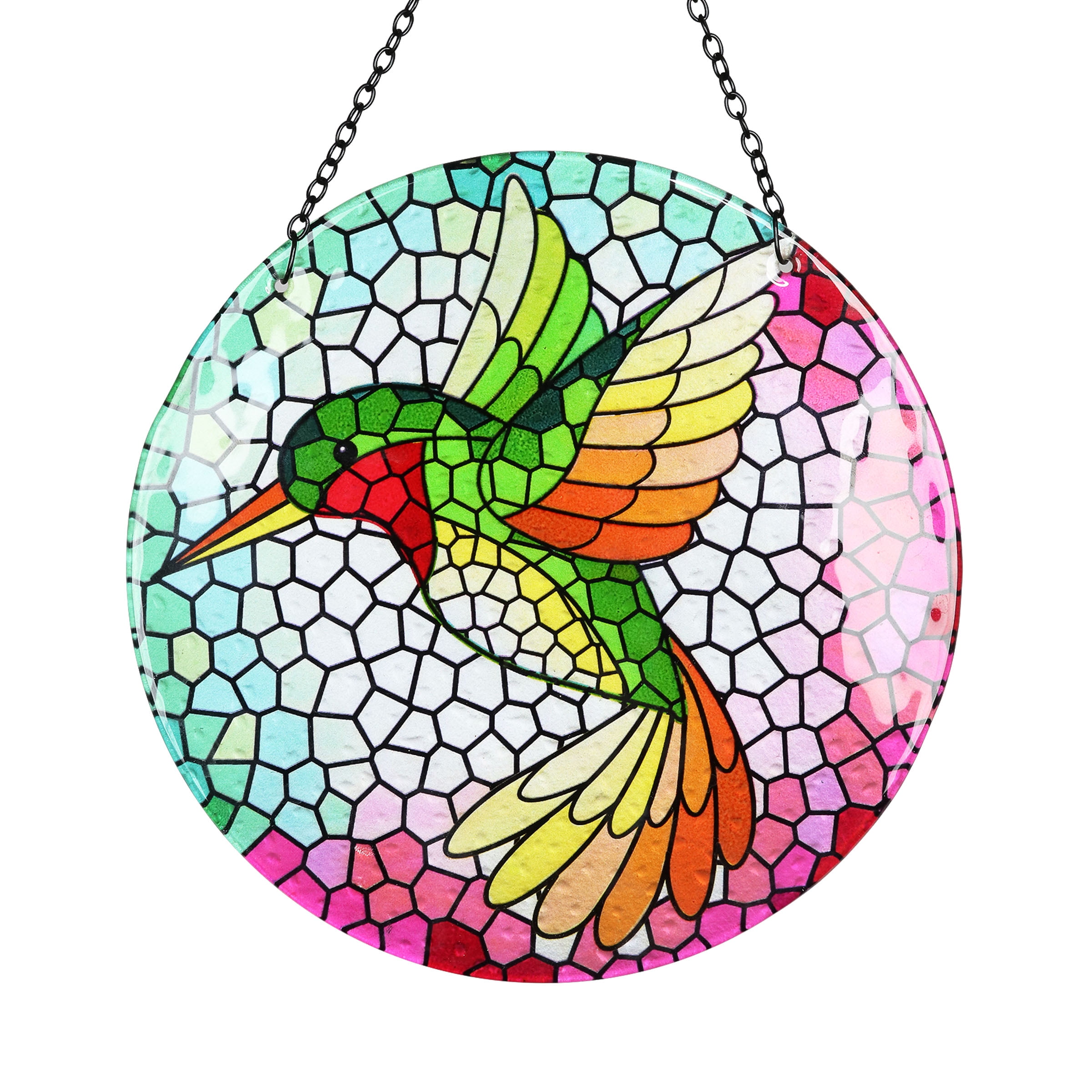 Exhart Hanging Mosaic Hummingbird Suncatcher, 10 inch, Glass