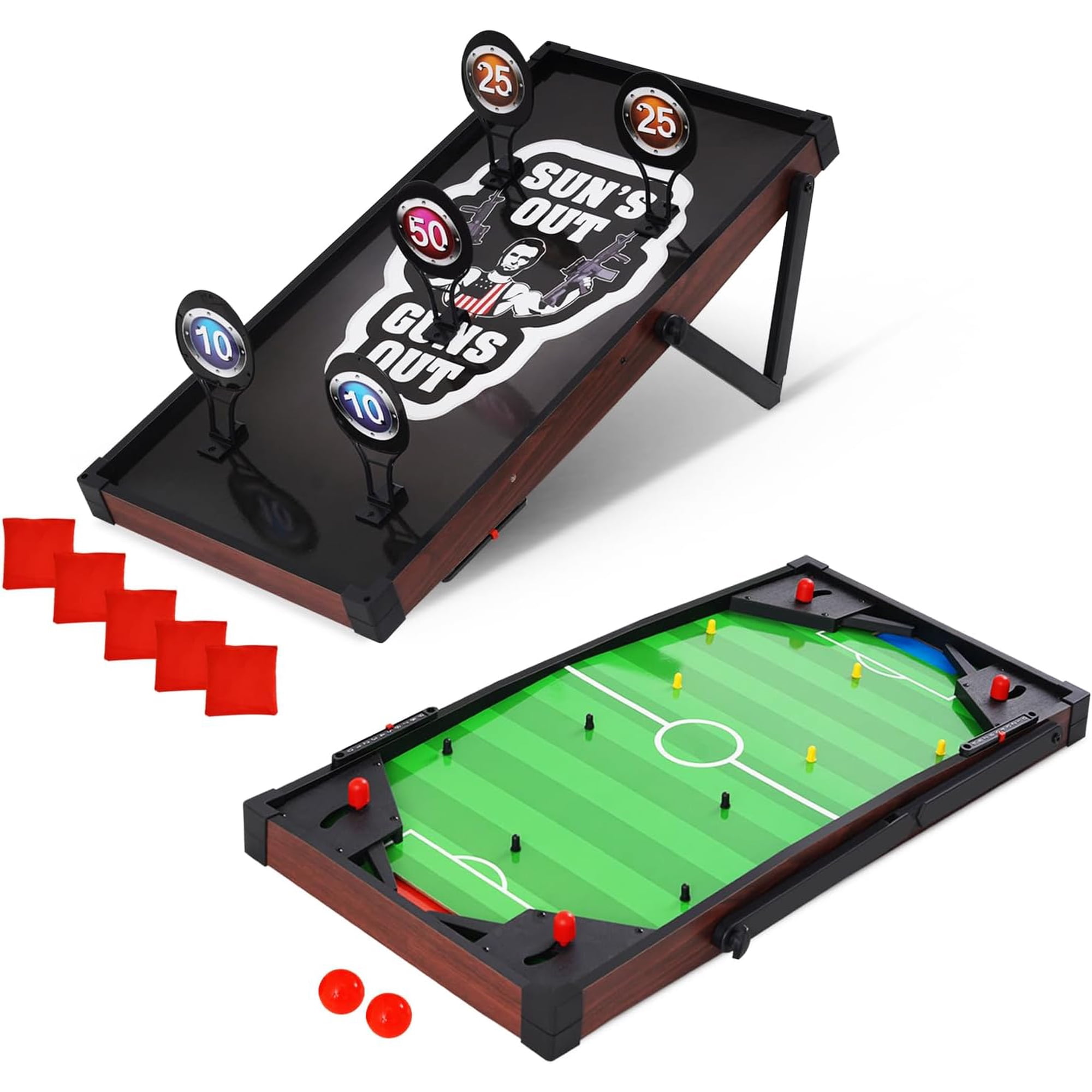RayChee 2-in-1 Bean Bag Toss Game and Pinball Game, Portable Wooden Frame Bean Bag Toss Games Outside Toys, Fun Outdoor Game Backyard Games w/5 Bean Bags & 2 Pinballs