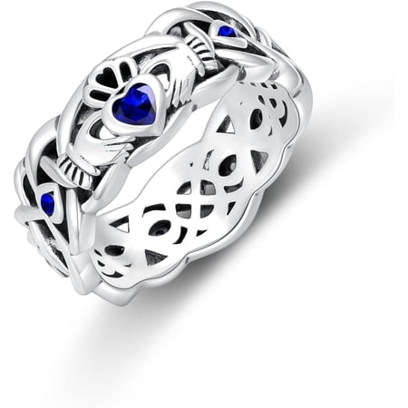 Created Sapphire Claddagh Ring for Women Sterling Silver September Birthstone Claddagh Ring Irish Ring band