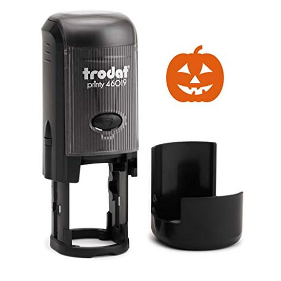 Round Teacher Stamp, Holiday, 3/4" Self-Inking Rubber Stamp - Jack-O-Lantern - Orange Ink