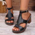 thumbnail image 3 of Women's T-Strap Block Heel Platform Sandals Open Toe Adjustable Ankle Strap Comfortable Dress Shoes Black Size 6.5, 3 of 7