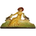 thumbnail image 2 of Colorful Antique Art Deco Chalkware Sculpture of Lady with Birds & Pair of Vases, 2 of 4