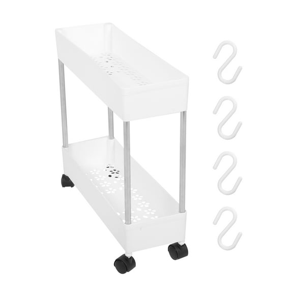 Minkissy Multifunctional Storage Rack with Clip Kitchen Trolley Rack White Iron 1Pack