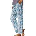 thumbnail image 3 of Sentmoon Linen Pants with Print High Elastic Waist Holiday Pants Oversized Relaxed Fit Straight Leg Casual Summer Womens Lounge Pants with Pocket The Holiday for Travel and Vacation, 3 of 6