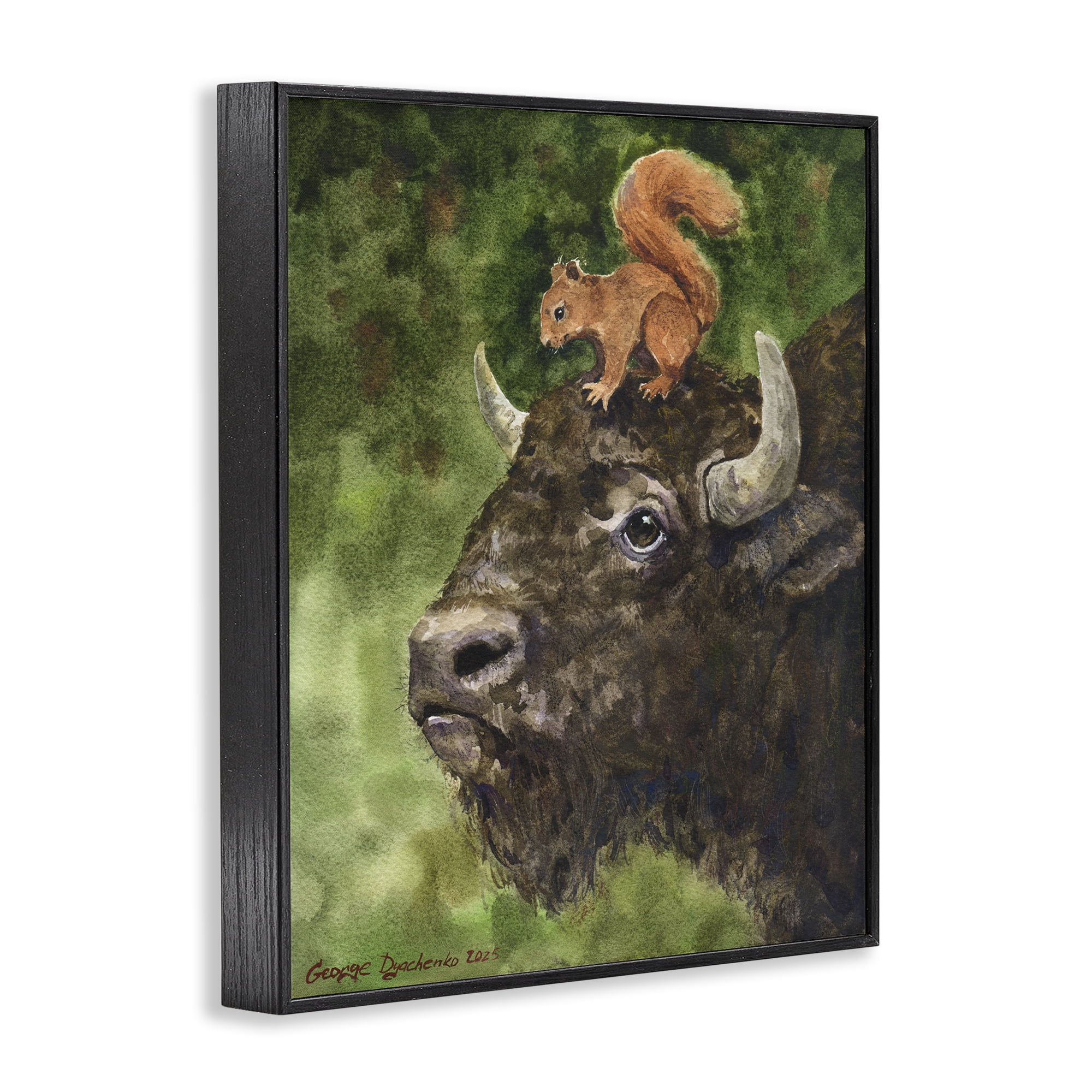 Stupell Industries Bison & Squirrel Duo Black Framed Giclee Art, design by George Dyachenko