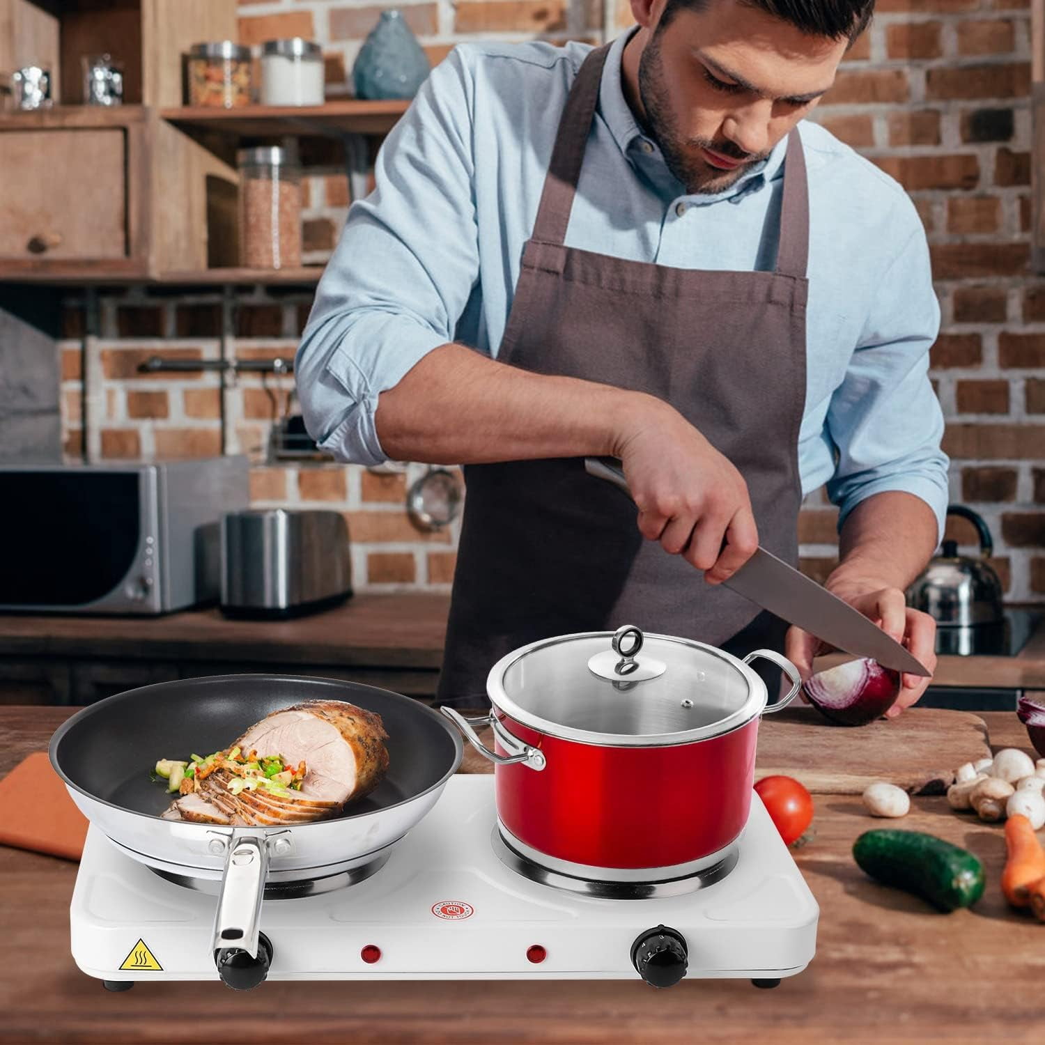 LASIEYO 2000W Portable Electric Double Burner, Dual Flat Electric Stove Burner Hot Plate for Cooking Kitchen Dorm Camping, White