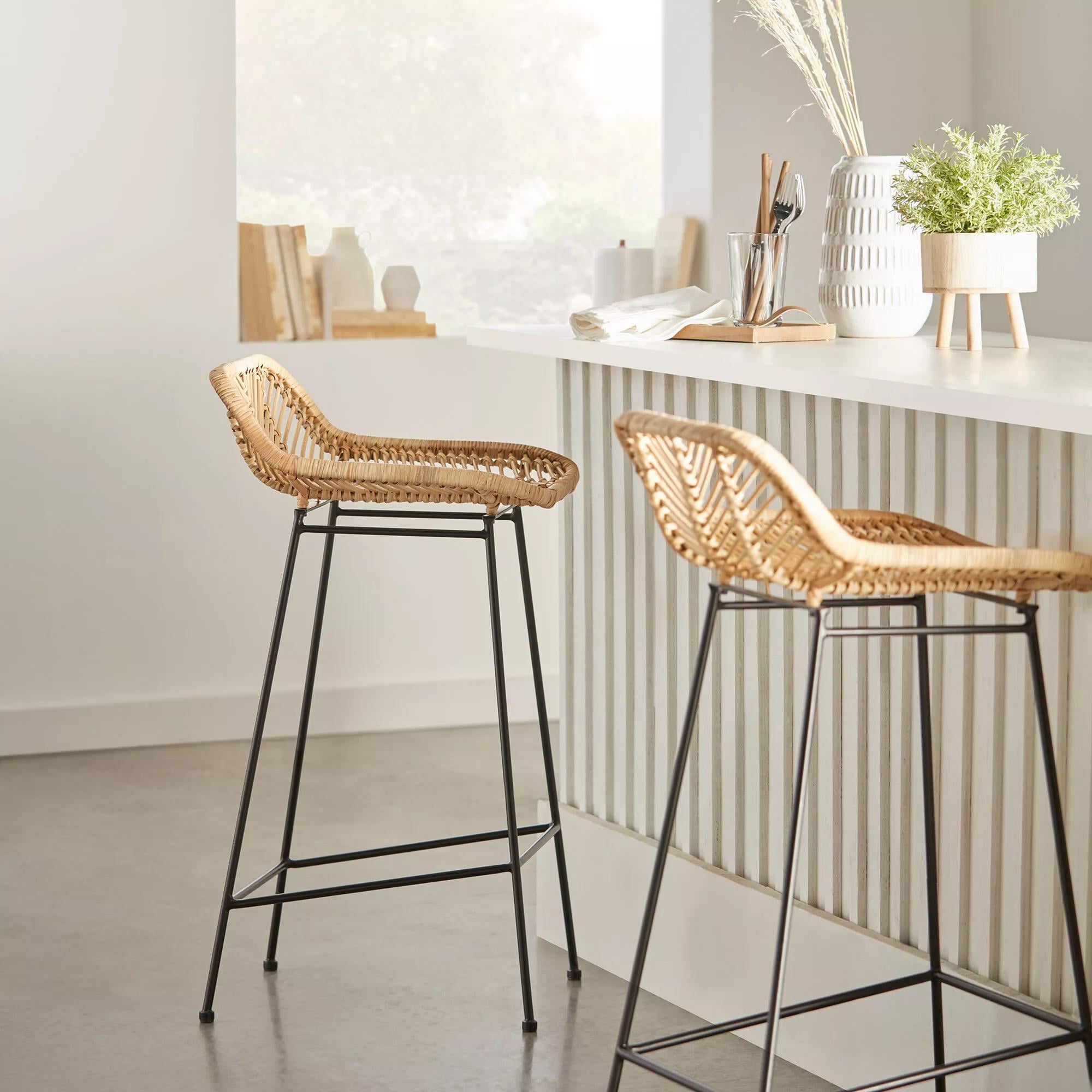 Bouclair Natural Rattan and Metal Bar Stool