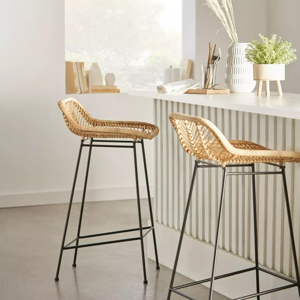 Bouclair Rattan and Metal Bar Stool Walmart