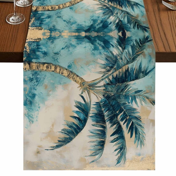 Coastal Beach Tree 48 Inch Table Runner, Vintage Tropical Palm Plant Farmhouse Dresser Scarf Cotton & Linen Tablerunner for Dining/Kitchen Island/Holiday Party Décor 13" x 48"