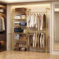 thumbnail image 3 of Rogalis L2 Wall Mounted Closet System, Industrial Pipe Clothing Rack Clothes Racks with 2 Telescopic Rod & 6 Shelves, Heavy Duty Closet Organizers System in Wardrobe Closet, Gold, 3 of 8