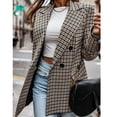 thumbnail image 4 of UTTOASFAY Womens Tops, Ladies Houndstooth Long Sleeve Slim Double-Breasted Suit Collar Top, 4 of 9