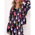thumbnail image 2 of Women Champagne Bottle Pajamas Long Sleeve Wine Glasses Print Button Down Shirt Pants 2 Piece Satin Silk Set, 2 of 5