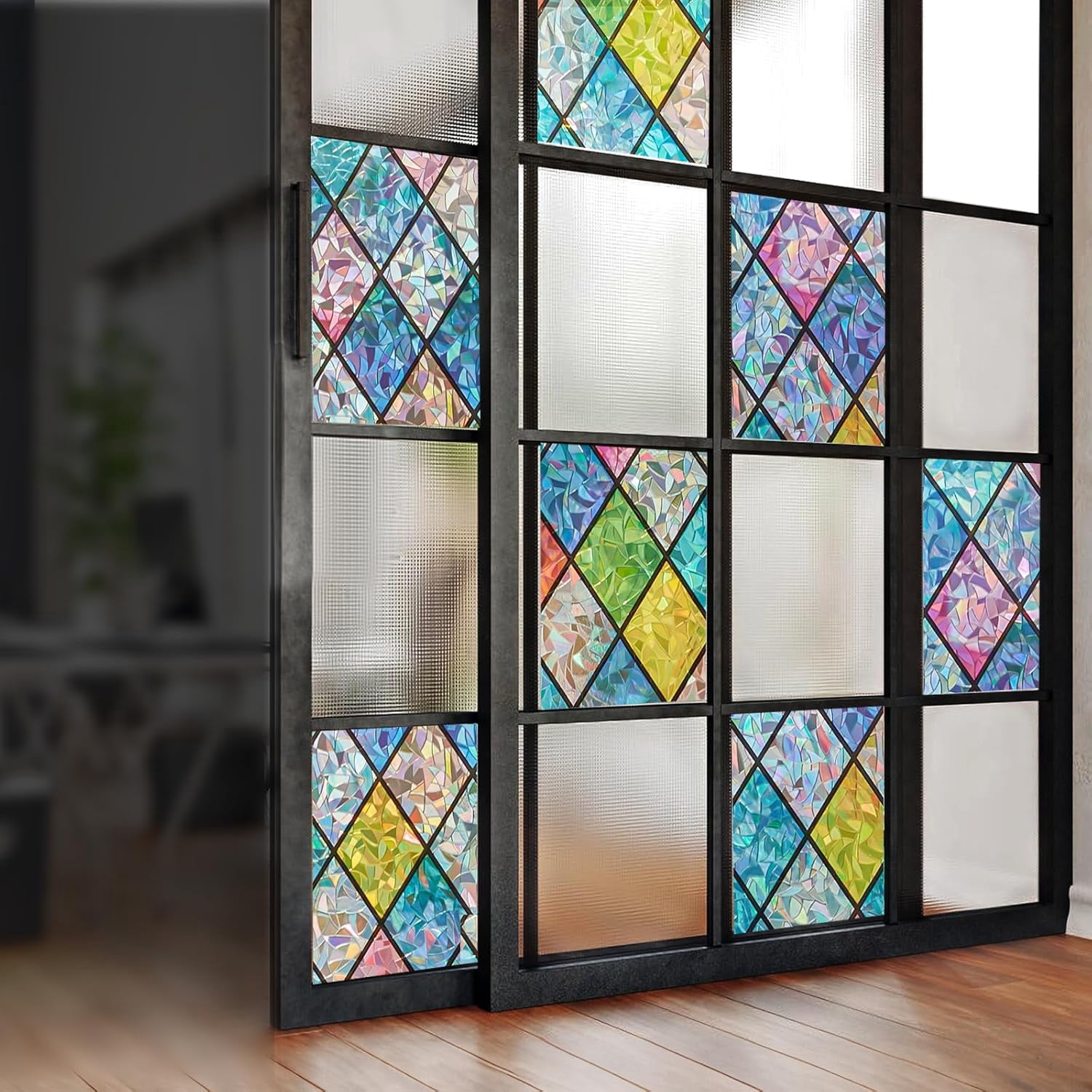Fancy-Fix Stained Glass Window Film, Rainbow Window Privacy Film Decorative, Sun Blocking Window Tint For Home, Heat Control Anti UV Door Window Cover, 35.4" X78.7 "
