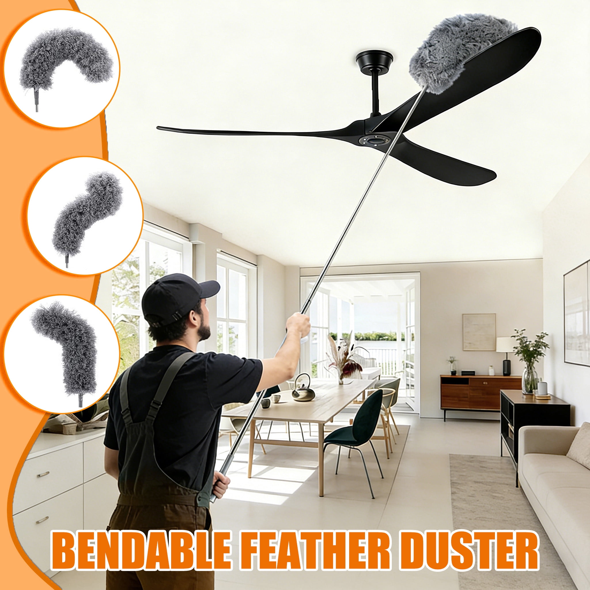cisilov Dusters for Cleaning with 84" Extension Pole, Ceiling Fan Duster Cobweb Duster for High Ceilings, Washable Reusable Microfiber Duster Kit for for Ceiling Fan Webs, Blinds