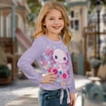 thumbnail image 3 of Xixirimido Axolotl Floral Purple Pattern Girls Casual Long Sleeve Shirts Knot Tie-hem Tunic Tops Crewneck Tees Blouses Girls Fashion Clothes, Size 7-8, 3 of 7